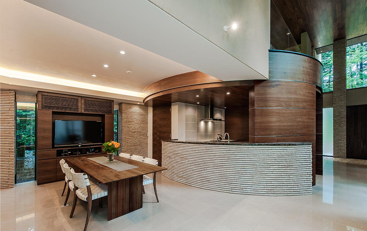 Modern dining kitchen design wood│別荘建築