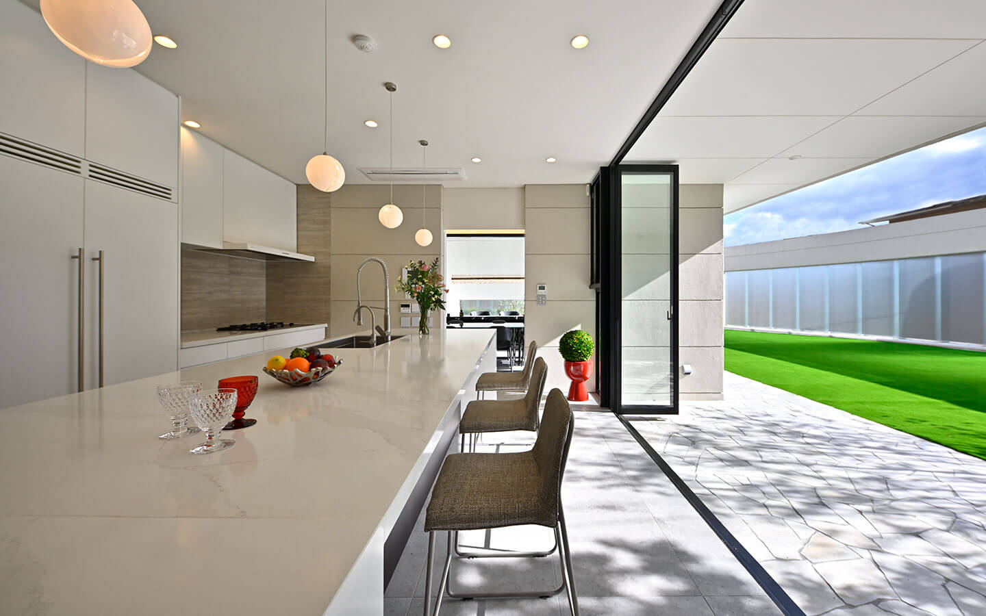 modern kitchen connected to the garden