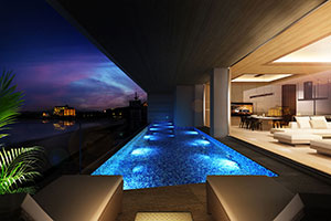 青のグラデーションを臨むCG