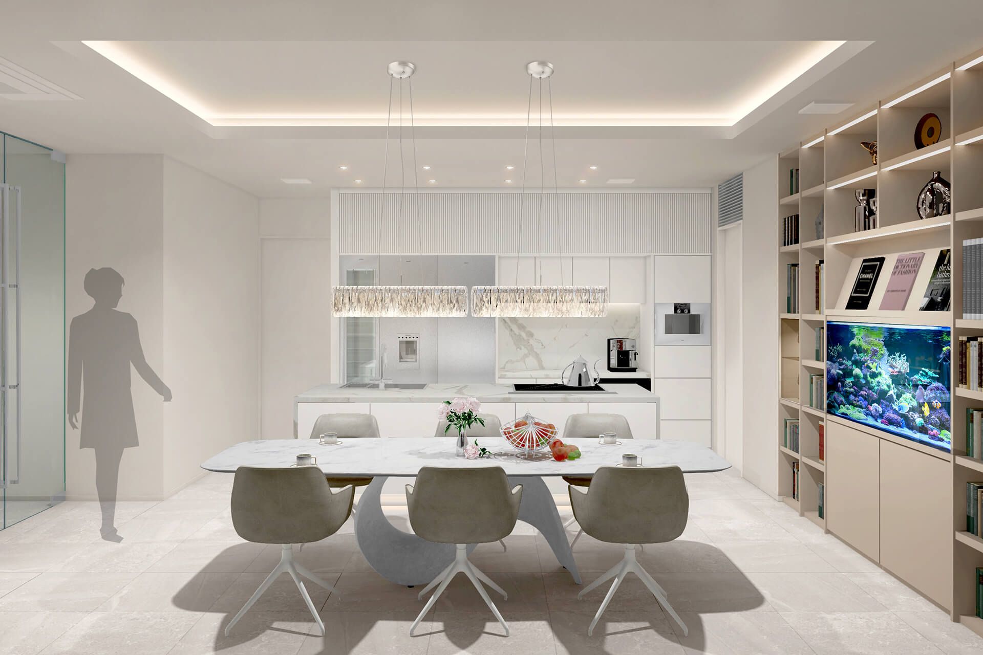 高級住宅のダイニングキッチンCG