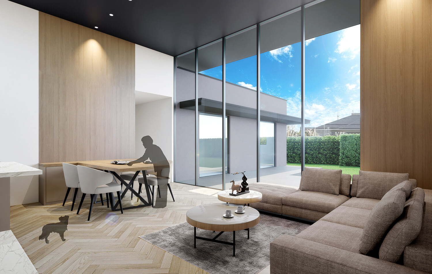 高級住宅のリビングダイニングCG