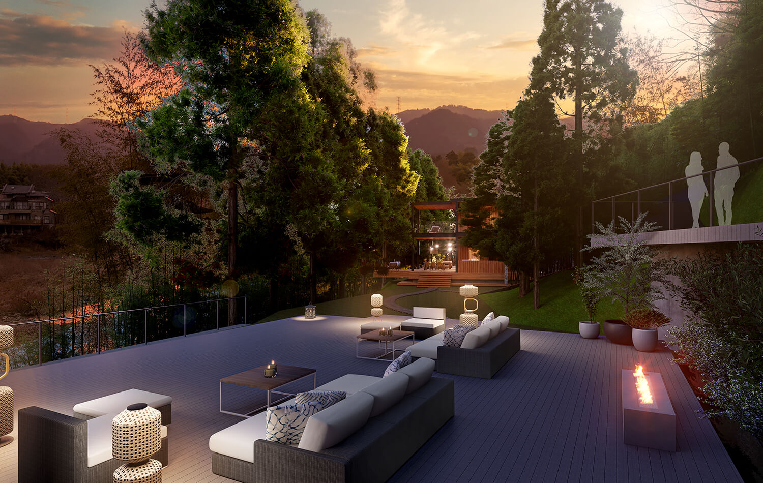 高級住宅のウッドデッキ　CG